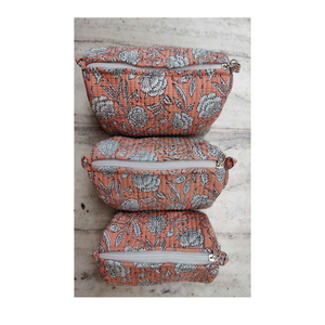 Stylish Women's Travel Cosmetic Pouch Canvas Zipper <b>Case</b> with Geometric Pattern Hand Block Printed Vanity <b>Makeup</b> Bag - Product Image 3