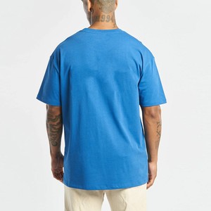 Camiseta Azul de Manga Corta con Cuello Redondo y Corte Holgado para Hombre, en Jersey de Algodón, con Logotipo Personalizado en la Parte Delantera, Estilo Casual Urbano, Venta al Por Mayor OEM - Product Image 3