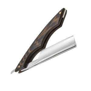 Outils de rasage pour hommes, rasoir et lames, couteau à raser pliable à manche en bois, porte-rasoir droit en acier inoxydable - Product Image 1