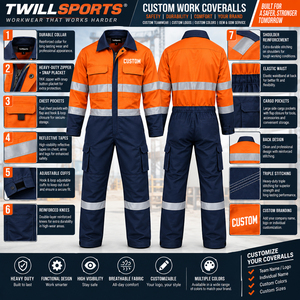 <b>Mens</b> Industrial Work Coveralls Long Sleeve Utility <b>Jumpsuit</b> Cotton Mechanic Workwear With Chest Pockets - Product Image 6