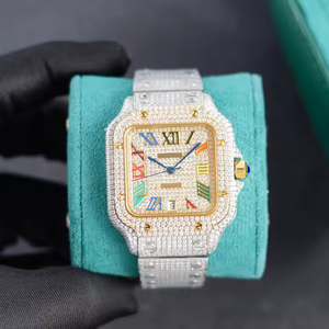 Reloj de Pulsera de Acero Inoxidable con Esfera Cuadrada con Números Romanos Multicolores, Reloj de Cuarzo Automático con Incrustaciones de Moissanita, Regalo - Product Image 4