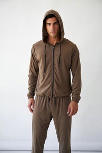 Conjunto de Sudadera con Capucha Negra para Hombre, Color Sólido, Tejido, Deportivo, para Otoño - Product Image 3