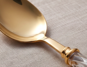Gold Layered Stainless <b>Utensils</b> <b>With</b> Reflective White Patterned <b>Holders</b> Designed For Classy Table Arrangements - Product Image 2