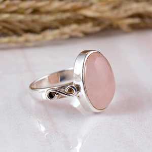 SHYAM JEWELRY Handmade 925 Sterling <b>Silver</b> Natural Rose Quartz Oval Boho & Hippie Matte Bezel Setting Wedding <b>Statement</b> <b>Ring</b> - Product Image 2