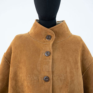 <b>Men's</b> <b>Suede</b> Leather <b>Jacket</b> Stand Collar Embossed Logo Back Casual Winter Wear Regular Fit Loose Pullover Style - Product Image 5
