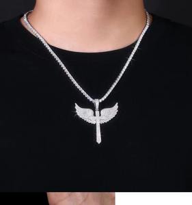 Hip Hop <b>Angel</b> Cross Pendant for Unisex Round Brilliant Cut Moissanite 925 Silver Bezel Set Religious Fine Jewelry Party <b>Charms</b> - Product Image 4