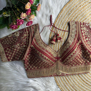 Blusas de Novia con Escote Corazón para Mujer, Venta al por Mayor, Tejidas en Seda Romana, con Adornos Florales y Patrón Zari, para Fiestas - Product Image 1