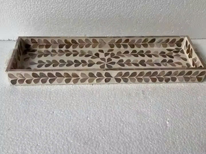 Set of 2 rectangular mother-of-pearl inlaid <b>trays</b> for cups. <b>Kitchen</b> serving <b>trays</b>, various designs. - Product Image 2