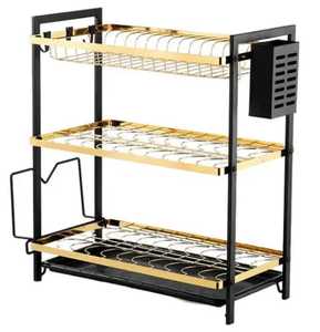 Égouttoir à vaisselle à 2 niveaux en acier inoxydable, support de rangement pour assiettes et bols sur comptoir de cuisine avec porte-couverts - Product Image 2