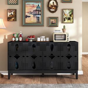 60.5\" Mid Century Modern Sideboard Buffet Cabinet with 4 Adjustable Doors TV Media <b>Console</b> <b>Table</b> Practical <b>Storage</b> Solution - Product Image 4