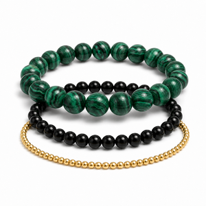 Conjunto de Pulseras de Moda para Mujer: Pulsera de Piedra Lunar de 8mm con Banda Complementaria de Cuentas en Tono Plateado, Diseño Suave y Apilable - Product Image 2