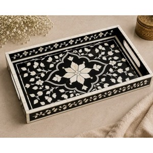 Bandejas de Madera con Incrustaciones de Hueso, Hechas a Mano, de Lujo, Decorativas para Mesa, Regalo para Bodas, Cumpleaños, Aniversarios, Hogar - Product Image 1