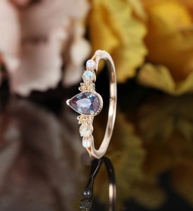 Bague de fiançailles en argent sterling 925 plaqué or rose Alexandrite, pierre précieuse à changement de couleur, bijoux de mariage vintage - Product Image 2