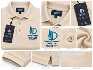 Polo en coton beige pour homme, manches courtes, logo brodé sur le devant, couleur unie, respirant, tricoté - Product Image 6
