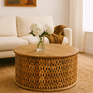 Table basse extensible décorative en bois massif, découpe CNC, style classique moderne de luxe, personnalisée par Kusum Art pour salon - Product Image 1