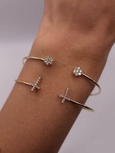 10K Gold Lab Grown Diamond Beaded <b>Bracelet</b> Bezel Setting for Women | Luxury Trendy Flower Design Zinc Alloy Gold Plated Bridal - Product Image 2