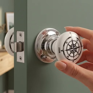 Pomo de Puerta de Porcelana con Diseño de Brújula, Tirador Redondo para Gabinete de Cocina, Estilo Moderno Ecológico, Herraje Duradero para Muebles - Product Image 1