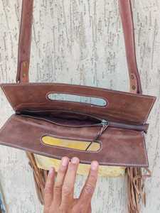 2026 New 100% Genuine Leather Bohemian Crossbody Shoulder <b>Sling</b> <b>Bag</b> With Golden Hair On Tassel Fringe & Carved Florals For Women - Product Image 4