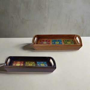 Bandeja de Servir de Madera de Diseño Moderno, Bandeja para Té y Café de Alta Calidad, Hecha a Mano con Recubrimiento de Esmalte, Bandejas Personalizadas con Impresión, FWE Falak World - Product Image 4
