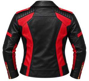 Veste en cuir rouge et noir pour homme avec fermeture éclair - Product Image 6