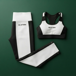 Ensemble de sport pour femmes, soutien-gorge de sport blanc et noir, leggings taille haute, ensemble de yoga, tenue de fitness, vêtements de sport - Product Image 4