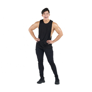 Camiseta sin Mangas para Hombre, Negra, Cuello Redondo, Color Sólido, Estilo Casual, Tejido de Punto, Corte Regular, para Todas las Temporadas - Product Image 1
