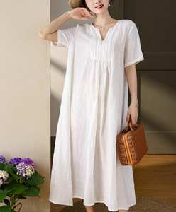 Robe longue décontractée d'été pour femme, 100 % lin, unie, écologique, lavable, à manches cloche, coupe ample, style minimaliste, formel, ODM - Product Image 5