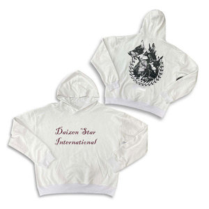 DAIZEN <b>STAR</b> Men's White Hooded Sweatshirt Cotton Print Dog <b>Design</b> Casual Autumn Wear Regular Fit Back Logo - Product Image 1
