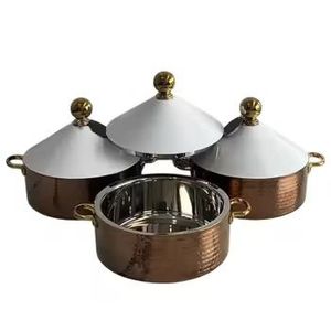 Plat de service de luxe en acier inoxydable doré avec support ajouré et couvercle dôme, chauffe-plats de buffet - Product Image 6