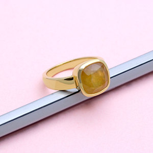 Natural Yellow Sapphire Panch Dhatu <b>Ring</b> Cushion Cut Bezel <b>Set</b> Handmade Gemstone <b>Ring</b> for Women <b>Men</b> - Product Image 4
