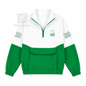 เสื้อพูลโอเวอร์คอซิปแบบสั้นสีเขียวขาว ปักโลโก้ สำหรับสตรี  ชุดลำลองสไตล์กรีก  ของชมรมนักเรียนหญิง Iota Phi Lambda Sorority - Product Image 1