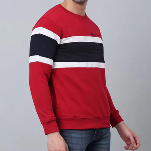 Daizen Star Men's Red Striped Crew Neck Pullover Sweatshirt 100% Cotton Regular Fit Autumn Casual Breathable Front Logo - Product Image 6