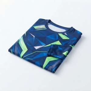 Camiseta de Compresión de Manga Larga para Hombre, Diseño Geométrico Azul Verde Sublimado, Secado Rápido - Product Image 5