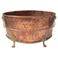 Pot de fleurs vintage en cuivre, pot de jardinage en métal type chaudron avec pieds à griffes et poignées en laiton, pot à plantes sur pieds