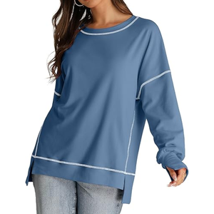 Sudaderas de Alta Calidad Estilo Hip Hop de Manga Larga con Costuras en Contraste para Mujer, Diseño de Parches en Tela de Felpa - Product Image 1