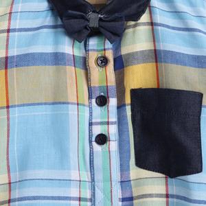 Polka Tots Camisa de media manga Romper Denim Collar Denim Pocket-Azul cielo - Product Image 3