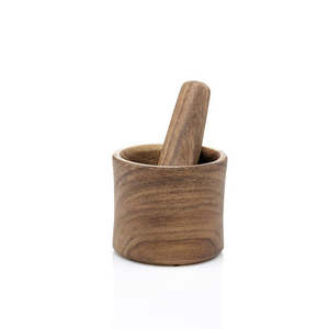 Mortero y Pilón de Madera Maciza, Ecológico, de 6 Pulgadas, Herramienta de Cocina Manual Tradicional para Moler Hierbas y Especias - Product Image 1