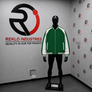 Veste universitaire décontractée verte en laine oversize, style streetwear, veste de mode universitaire, vêtement d'extérieur premium avec fermeture éclair sur le devant - Product Image 3