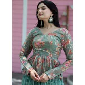 Imprimé de fleurs riches avec paillettes brodées Travail Lehenga Choli - Product Image 2