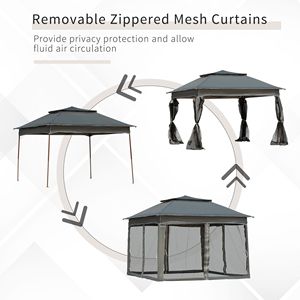 Patio esterno 10.7 'X 10.7' grigio scuro Pop-up a baldacchino Gazebo pensilina con rete con cerniera e porta borsa Pergola padiglione - Product Image 4
