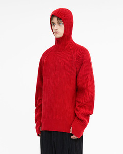 Pull col roulé rouge pour homme, manches longues, couleur unie, coupe ample, tricot décontracté d'hiver, 100 % acrylique, design côtelé épais - Product Image 3