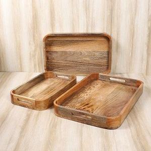 Bandeja de Servir Rectangular Grande, Ecológica, de Madera Clásica, para Sala de Estar, Mesa de Centro, Otomana, con 4 Posavasos, Diseño Tallado, F S - Product Image 6