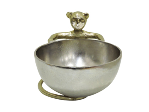 Cuenco de aluminio plateado con soporte de figura de mono dorado – Centro de mesa con diseño de animal y bandeja decorativa para frutas - Product Image 4