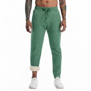 DROGEN EXPORT Sage Green Sherpa Lined Fleece Sweatpants Lightweight Spring Drawstring Anti-Pilling Athletic Activewear Men's - Product Image 1