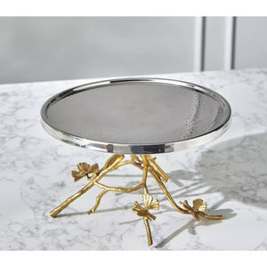 Plateau de service à dessert en métal de haute qualité, décoratif, plaqué argent, avec accents de branches dorées, pour événements, meilleur prix - Product Image 5