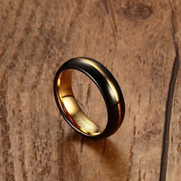 Bague en carbure de tungstène noir et or de 6 mm avec incrustation de rainures dorées, alliance plaquée dôme pour femmes et hommes, bijoux de luxe en gros