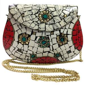 RR ENTERPRISES Pochette en cristal artisanale pour femme, finition argent antique, accessoire de mode en provenance d'Inde - Product Image 3