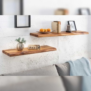 Vandana Elegant Tone <b>Modern</b> Wall <b>Shelf</b> MAMMUT 80cm Brown Sheesham Stone Finish with Tree Edge for Living Room & Home Office - Product Image 3