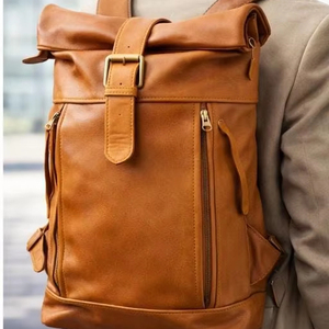 Genuine Leather <b>Roll</b> Top <b>Backpack</b> Urban Style Laptop Bag Waterproof Cowhide Rucksack Wholesale Supplier LTBP-0031 - Product Image 1