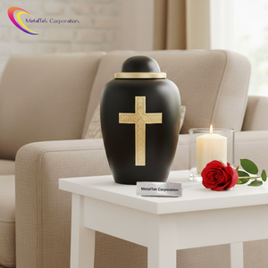 Urna Funeraria de Latón de Primera Calidad Personalizada para Cenizas Humanas, Elegante Urna Decorativa con Cruz para Conmemoración, Colores Personalizados - Product Image 4